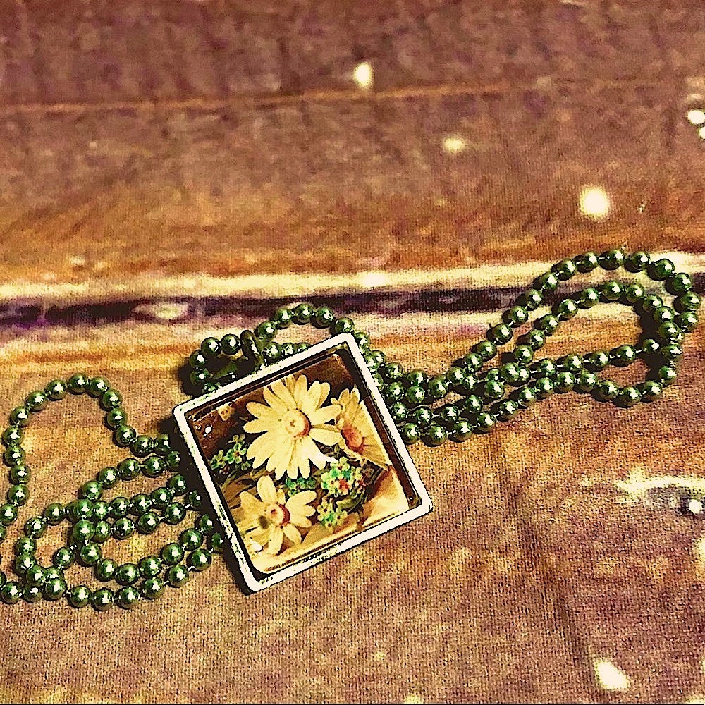 Flower Portrait Square Pendant Necklace